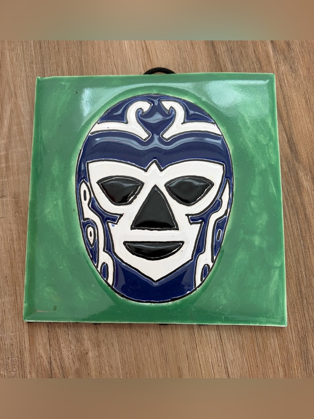 Luchador Mask Wall Tile on Green Background wrestler wrestling WWE Mexico